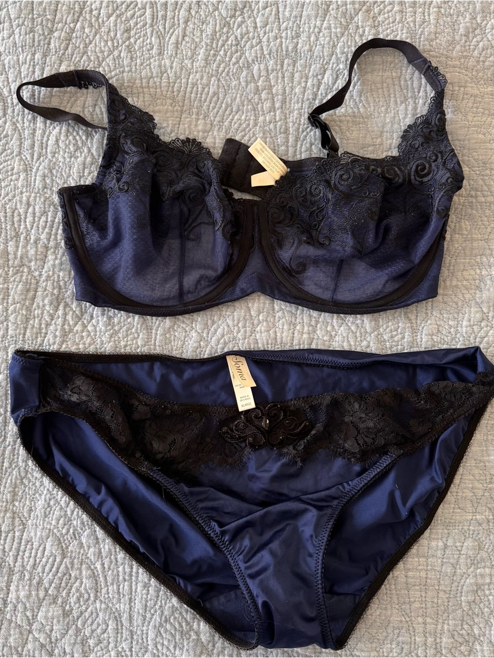 Soma Navy Lace Underwire Bra & Bikini Brief Set